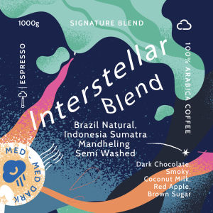 Cumulo Coffee - Interstellar Blend | Coffee Beans | Medium-Dark Roast | Espresso | Dark Chocolate Smoky Coconut Milk Red Apple Brown Sugar