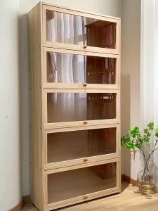 Solid wood bookshelf bookcase storage rack with door storage cabinet integrated lattice cabinet display cabinet floor multi-layer storage cabinet