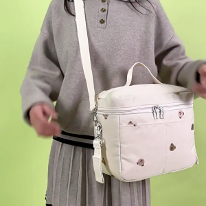 ถุงเก็บเก็บอุณหภูมิสำหรับเดินทางสะพายข้างความจุขนาดใหญ่กระเป๋าสะพายไหล่หมีแบบปักฉนวนกระเป๋าใส่ข้าวกลางวันกระเป๋าคุณแม่