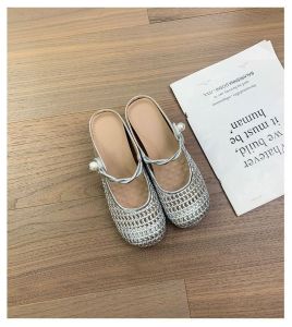 [Free Shipping] WomenS 2026 New Style Inner-Height-Increasing Closed-Toe Half-Slipper Sandals For Summer Wear Featuring A Woven Hollow Design