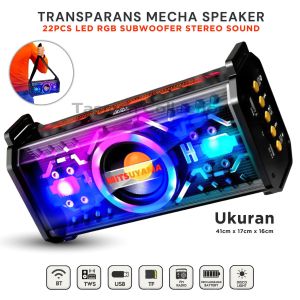 Speaker Aktif Super Bass Bluetooth Mecha LETTO dari MITSUYAMA 22 pcs Lampu LED RGB subwoofer extra bass stereo sound TWS Wireless Speaker Bluetooth Full Bass Subwoofer Salon bluetooth full bass