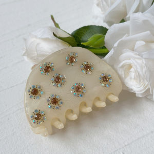 [SG | Premium Hair Jewelry] 7.5cm Daisy Flower Crystal Acetate Fiber Hair Claw Hair Grip Tortoise Color Hair Jewellery for women