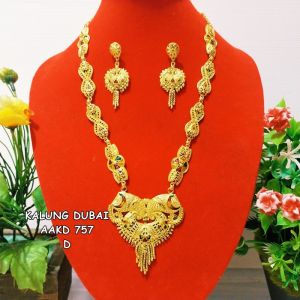 Terbaru !!! Kalung Dubai Set Anting Warna Emas Kombinasi Hijau AAKD5729