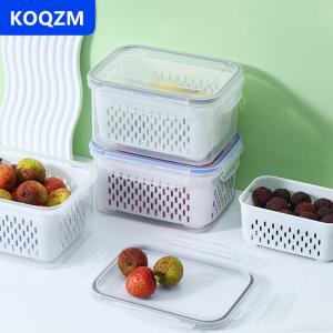 [COD] KOQZM Trái Cây Rau Bảo Quản Hộp Trong Suốt Hai Lớp Với Cống Giỏ Kín Với Bìa Nhà Bếp Tủ Lạnh Lưu Trữ Hộp