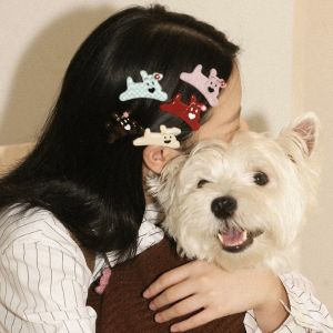 GFUTY ความเป็นเด็ก กิ๊บติดผมลูกสุนัข tagi Y2K สไตล์เกาหลีแบบ คลิปปากเป็ดกรดอะซิติก วินเทจ ลายสก็อต กิ๊ปติดผมรูปสุนัขไรน์สโตน สาวๆ