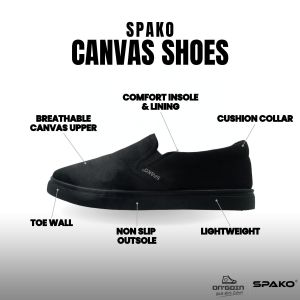 Spako Cushioned Collar Basic Canvas Black School Shoes Size 28-35 Kasut Canvas Sekolah Hitam By OnGoin Official
