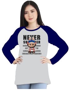 Kaos Atasan Wanita Lengan panjang / Kaos raglan Wanita Sablon Never Labubu  korea M71 Kaos Cewek/ Kaos Oblong/ Baju Kaos Tshirt/ Tshirt wanita/ Tshirt cewek/ Baju Wanita