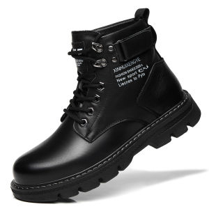 【In stock】Black Leather Boots for Men Korean High-top Shoes Fashion Casual Martin Boots Comfortable Waterproof