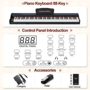 Minsine 88Key Digital Piano w/BluetoothSemi-Weighted KeysUSB MIDI&Headphone Jack for Beginners&Pro