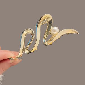 Pearl Wave Metal Hair Clip Hair Claw Silver Gold Large Korean Vintage Strong Hold Hair Claw for Women Hair Accessories