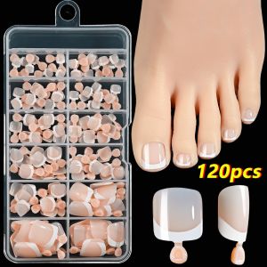 LUMINOU 120Pcs Press on Tip Nails Set Glossy Chic French Short Tip Toenail Luxury Square Fake Toe Nails Nails Art