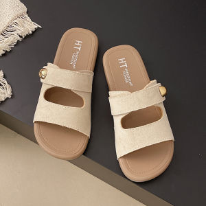 [Free Shipping] Womens half-slippers 2025 summer fashion slip-on sandals with small gold accents for outdoor wear
