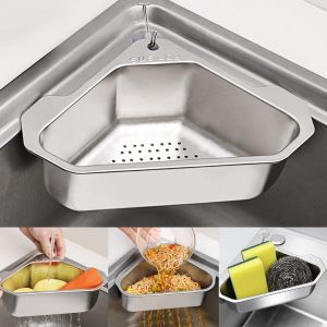 Kitchen Stainless Steel Triangular Sink Strainer Drain Fruit Vegetable Drainer Basket Storage Rack Kitchen Sink Organizer Kitchen Drain Tool