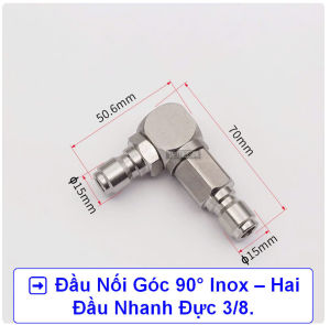 Khớp Nối Nhanh 3/8 Đầu Nối Góc 90° Inox 3/8 Đầu Đực Và Cái – Kết Nối Dây Cao Áp Gọn Gàng Cho Máy Rửa Xe