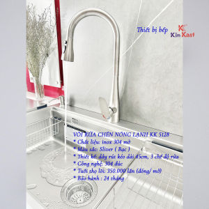 VÒI RỬA CHÉN NÓNG LẠNH INOX 304+ VÒI RỬA BÁT INOX DÂY RÚT KK5128+ VÒI RỬA BÁT INOX 304