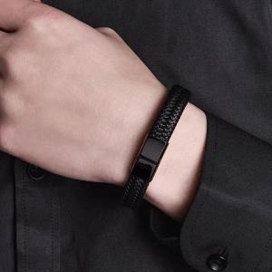 Vintage Leather Braided Bracelet Fashion Black Magnetic Clasp Wristband