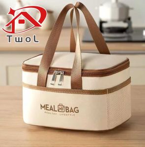 TWOL SHOP Stock no.317，1pcs terroof Oxford Bento Carrier Handheld Thermal Lunch Bag for Office and Campus