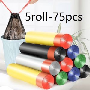150pcs/ 75pcs Kitchen Drawstring Garbage Bag Trash Bag Thickened Automatic Closing 1 Roll-15pcs