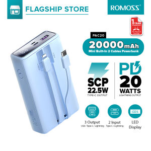 Romoss 20000mAh Powerbank 22.5W Fast Charging Power Banks PHC20/PAC20 powerbank With Built-in 3 Cables Lightning / Type-C / Micro USB Cables for iPhone12-16 /Huawei /Samsung /Xiaomi /Charge