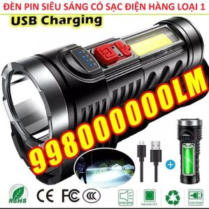 Đèn Pin Cầm Tay Siêu Sáng Led 998000LM Loại Lớn Có Đèn 1 Bên ( TẶNG DÂY SẠC ) hàng cao câp chống nước
