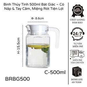 Bình Thủy Tinh Đựng Nước Trà Hoa Nổi Cao Cấp 1.2L - Ca Đựng Nước Lạnh Có Tay Cầm Nắp Đậy Cao Cấp