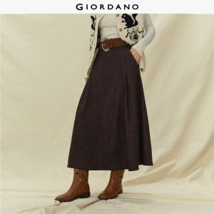 Giordano Women Peach-skin knit pleated max skirt Free Shipping 18465225