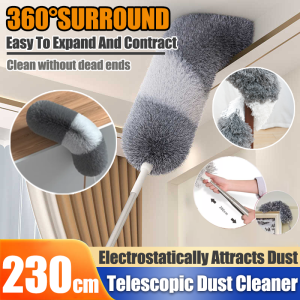 230CM Adjustable Stretch Extend Microfiber Feather Duster Household Dusting Brush with Telescopic Pole Stainless Steel Household Dusting Brush For Cleaning Telescopic Duster Brush Retractable Duster