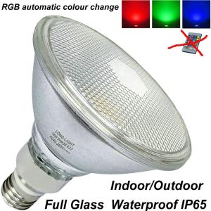 KEEP Classic Glass E27 PAR38 18W RGB Led Light Lamp Spotlight 85-265V Floodlight Waterproof IP65 Indoor/Outdoor Use Automatic Colour Change Garden Lamps Outdoor Lighting Ceiling Lights