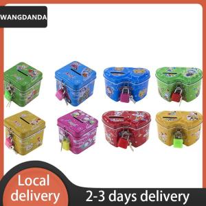 [COD] WANGDANDA Ship within 24 hours Cute Cartoon Square Tin Metal Piggy Bank Saving Cash  Money Box Children Toy Kids Birthday Gifts 4 Color With Lock Key