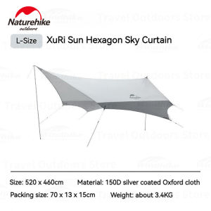 Flysheet Hexagon Naturehike NH22ZP009 520x460cm Waterproof Canopy Tarp Full Set Atap Tenda Camping Piknik Dengan Tiang