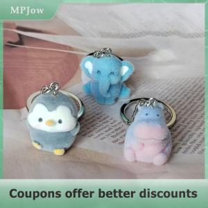 【MPJow】 3D Flocking Animal Keychain Phone Lanyard Cute Cartoon Keyring Bag Pendant