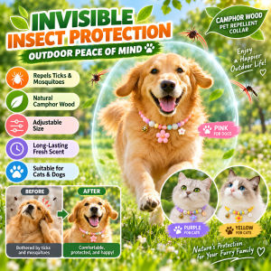 Camphor Wood Pet Insect Repellent Collar Pet Flea And Tick Collar Natural Camphor Wood Scent Dog Cat Neck Strap Adjustable Fit Pet Supplies for Outdoor Walks Home Care