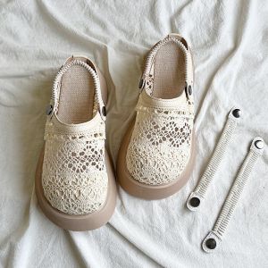 Free Shipping Thick-Soled Height-Increasing Two-Way Wear Slippers For Women 2026 Spring/Summer New Style Breathable Mesh With Hollow Design Versatile Closed-Toe Half-Slipper