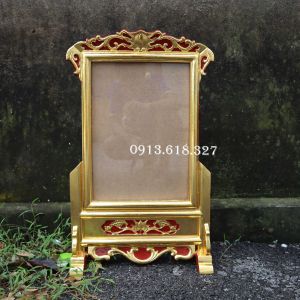 Khung ảnh thờ đơn hoa lá tây sơn son rát vàng cỡ 21x3125x35