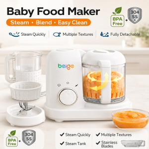 Beige Baby Food Maker Baby Food Processor Steamer Blender Multifunction Electric Baby Food Blender for Infant Puree