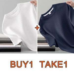 【BUY 1 TAKE 1】Fresh Waffle Plain Oversize T-shirt for Men Women Fashion Round neck Active Tshirt knitted