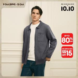 Giordano Men G+ embroidery pocket turndown collar cardigan Free Shipping 01056807
