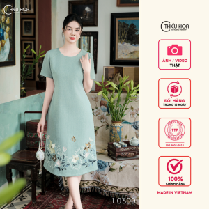 Đầm thiết kế nữ trung niên kiểu dáng sang trọng chất liệu Vải Dệt mềm mịn thoáng mát DD4L0309 Thương hiệu Thiều Hoa