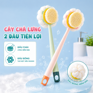 Cây Chà Lưng Kèm Bông Tắm Cán Dài 35cm Tạo Bọt Tẩy Tế Bào Chết Massage Toàn Thân