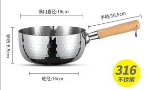18cm Yukihira Pan 316 Stainless Steel Snow Flat Pot with Glass Lid Wood Handle Durable & Food Grade Milk Soup Saucepan Pot Pan