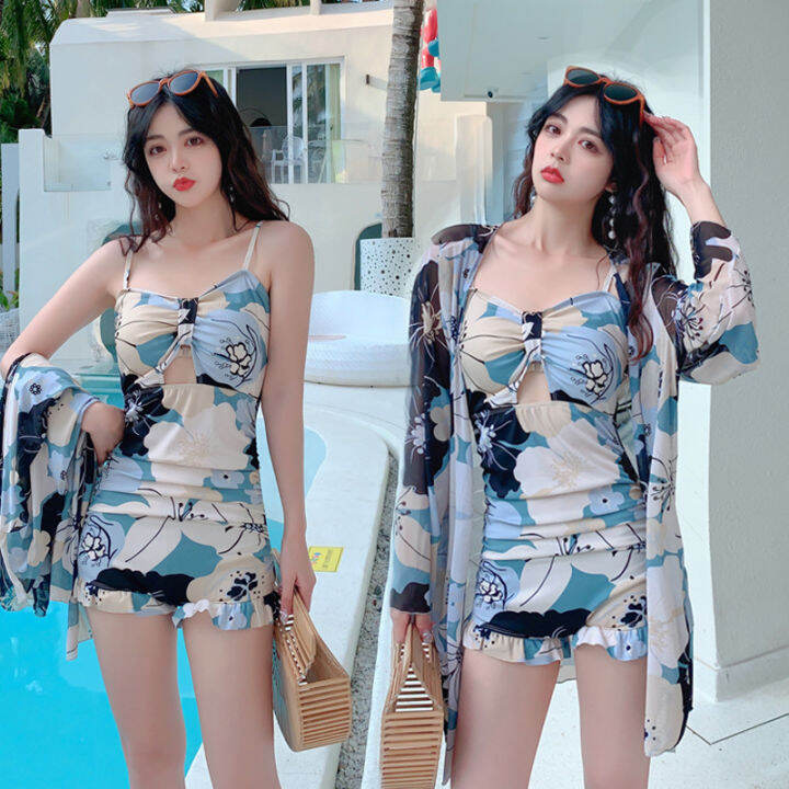 Two pieces swimming outfit tropical island women s swimwear bright colorful vacation dress fashion beach blouse youthful swim bathing suit Lazada PH