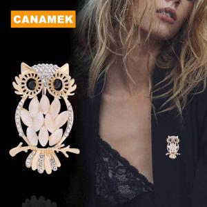 【CANAMEK】 Retro Fashion Cat Eye Stone Owl Brooch For Women Clothing Coat Accessories Gifts