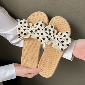 New Summer Slippers For Women Fashionable Korean Style Polka Dot Bow Non-Slip Wear-Resistant Beach Sandals For Women