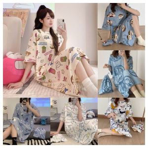 TANFU Snoopy Crayon Shin Chan Nightdress Cinnamoroll Strawberry Bear Cartoon Sleepwear Comfortable Loose Ins Home Wear Summer