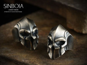 Sinboia Retro Sparta Silver Ring For Men Personality Mens Skull Ring Aesthetic Jewelry For Boys
