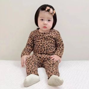 1Set Baby Pajama Set Childrens Underwear Set Girls Spring Autumn Long Sleeve Pants Leopard Print Home Sleepwear Kids Clothing2026