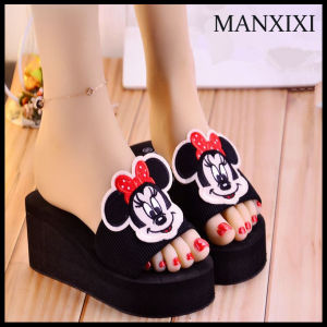 MANXIXI Beautiful Women 2.36 Inches Wedge Heels Anime Mouse Inlay Rubber Sole Sturdy Sandals (Size 35-40)