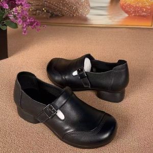 Free Shipping Retro Soft Leather Casual Versatile Flats 2026 Autumn New Collection Round-Toe Low-Heel Stylish Shoes For Middle-Aged And Elderly Women