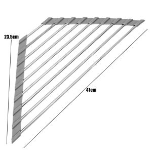 Roll Up Triangle Dish Drying Rack Kitchen Sink Organizer Corner Over the Sink Sponge Rag Holder Foldable Stainless Steel Drainer