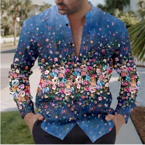 Mens Shirt 2026 Floral Retro 3D Print Daily Wear Outing Weekend Summer Stand Collar Long Sleeve 10 Colors Fast Shipping XS-6XL